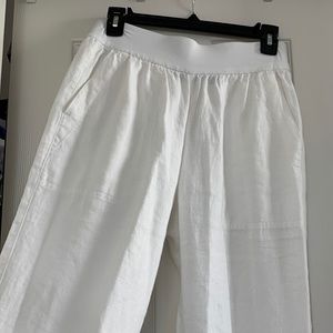 Lands End white linen wide leg pants. Size 2
